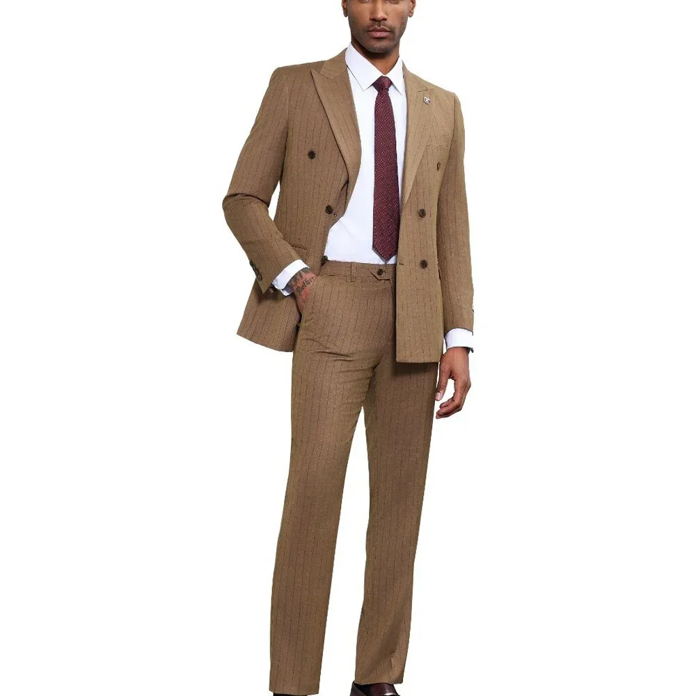 Brown Pinstriped Double breasted Stacy Adams Men's Suit - Picture 5 of 5